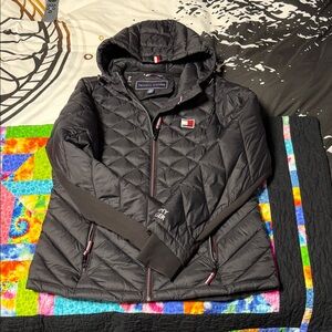 Tommy Hilfiger Black Quilted Hooded Puffer Jacket with Logo